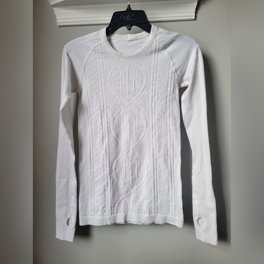 Lululemon Rest Less Long Sleeve Ribbed Pullover Shirt White Size 2